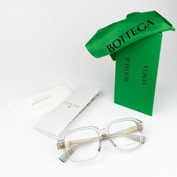 NEW  Bottega Veneta BV1295O 004 Transparent Grey Square Unisex Eyeglasses - Picture 11 of 11